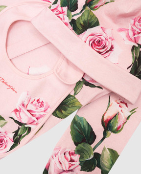 Dolce&Gabbana Детский набор из комбинезона, шапки и слюнявчика в цветочный принт L2JO3VII7GM