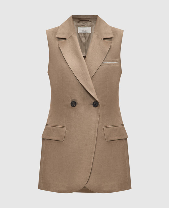Brown double-breasted waistcoat made of linen with lurex