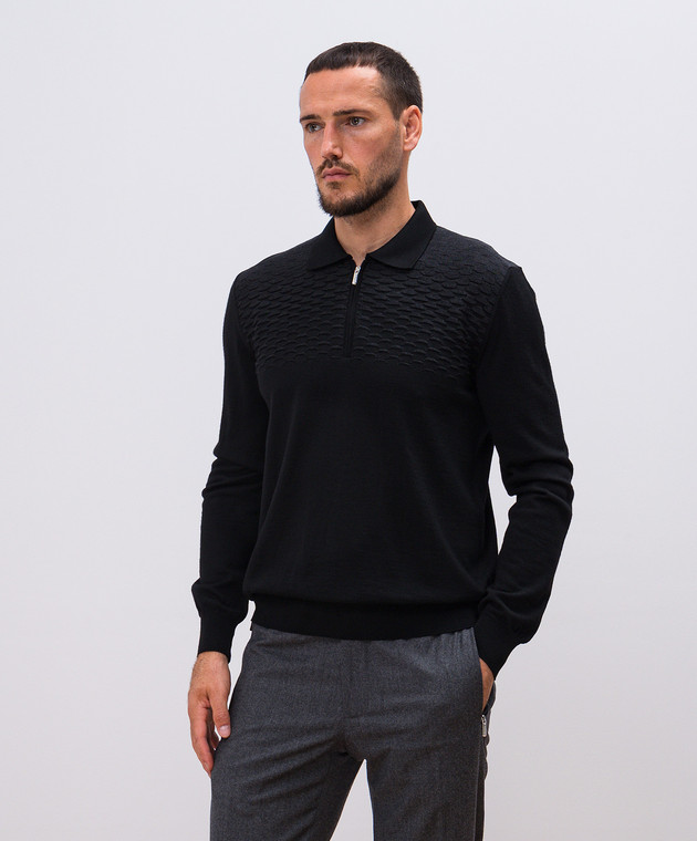 Bertolo Cashmere Черное поло из шерсти и шелка 902381002438 изображение 3