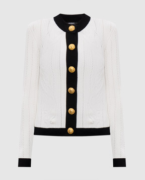 Balmain Білий кардиган з контрастним окантуванням FF1KL191KI64