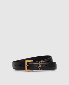 Saint Laurent Чорний шкіряний ремінь Cassandre з логотипом 554465BOO0W