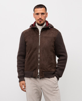Brunello Cucinelli Коричневая комбинированная куртка с кашемиром MPCLF2053