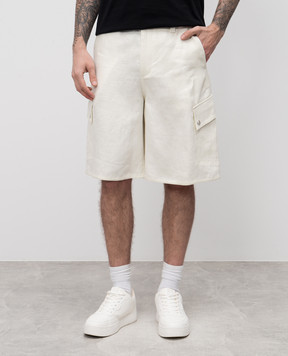 Off-White Бежевые шорты из льна с логотипом OMCS003S25FAB002