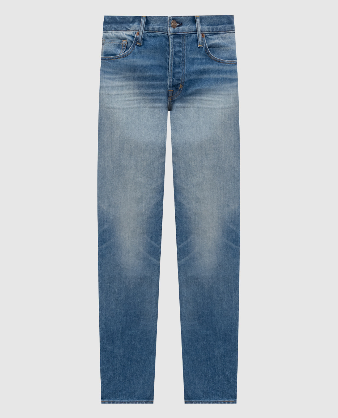 

Голубые джинсы с эффектом потертости с логотипом, Голубой, Зауженные джинсы