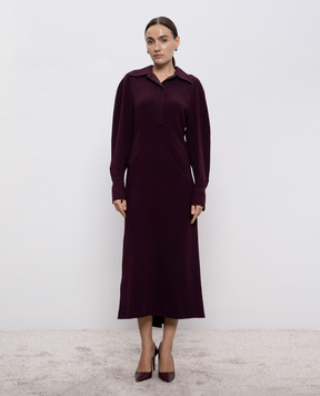 Victoria Beckham Бордовое платье миди с драпировкой 1425WDR006598A