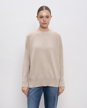 Brunello Cucinelli Бежевий светр з кашеміру з ланцюжком моніль M12707300