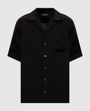 Dolce&Gabbana Чорна сорочка з льону з вишивкою логотипа G5JH9ZFU4IK