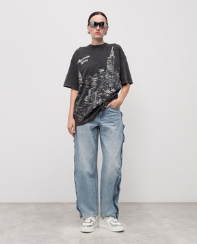 Alexander Wang Серая футболка в принт с кристаллами UCC3251843