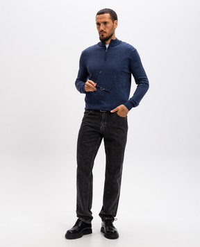Cashmere&Whiskey Синий меланжевый джемпер из шерсти мериноса 77397