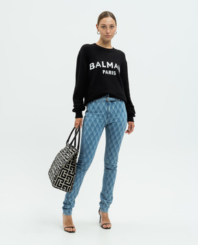 Balmain Сині джинси скіні з геометричним візерунком DF1MF035DE70