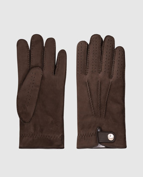 Brunello Cucinelli Коричневые замшевые перчатки на меху MPSTR93608