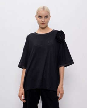 Ermanno Scervino Чорна футболка з кашеміру та шовку з брошкою D472L329WGZ