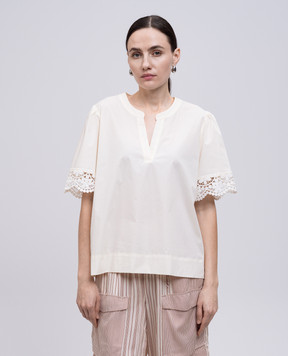 Twinset Бежевая блуза с кружевом 251TT2097