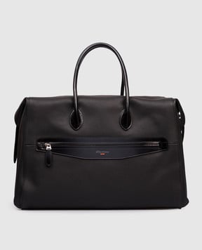 Santoni Чорна шкіряна дорожня сумка з логотипом UIBBA2646BSACSU