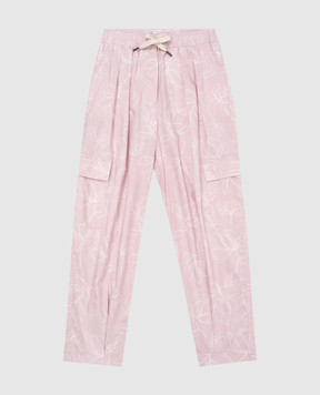 Brunello Cucinelli Детские розовые брюки-карго в цветочный принт с цепочкой мониль BL934P208C