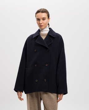 Brunello Cucinelli Голубое двубортное пальто из шерсти и кашемира с цепочкой мониль MD5327871