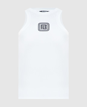 Balmain Білий топ з вишивкою логотипа CF0EB045BC49