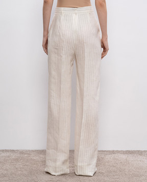 Max Mara Бежевые брюки SATIRA из льна в полоску SATIRA