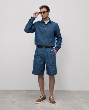 Loro Piana Синие шорты Reinga с леном и рамой. FAP3985