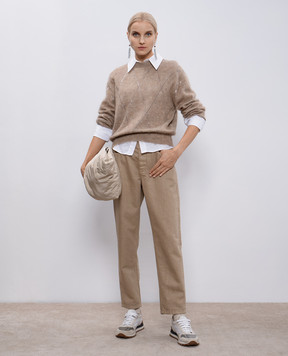 Brunello Cucinelli Бежевый свитер с шерстью и кашемиром с пайетками MBP110810