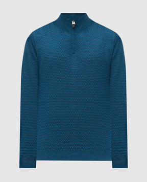 Canali Синий джемпер из мериноса шерсти в узор MK02359C0015