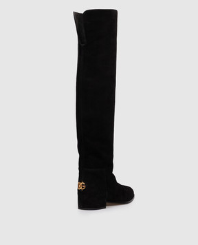 Dolce&Gabbana Чорні замшеві ботфорти з логотипом CU1217A1275