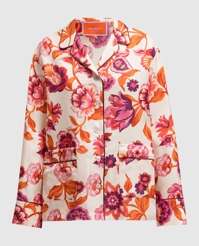 La DoubleJ Бежевая блуза Hottie Cream из шелка в цветочный принт. SHI0077SIL001HOT01