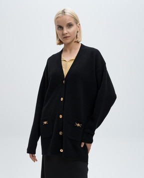 Versace Черный кардиган из шерсти и кашемира с логотипом. 10140911A11287