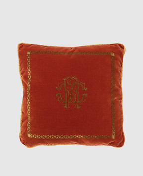 Roberto Cavalli Оранжевая декоративная подушка с монограммой логотипа с анималистическим принтом. H0100000019C119