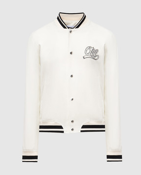 Off-White Белый бомбер из льна с вышивкой логотипа OMEH05AS25FAB001