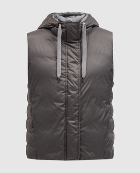 Brunello Cucinelli Серый пуховый жилет с цепочкой мониль из эколонуни MH5047920P