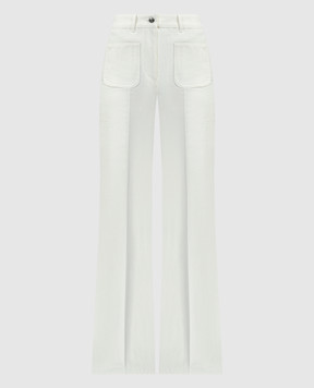 Loro Piana Белые брюки клеш с леном с вышивкой монограммы FAM8742