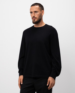 Helmut Lang Черный джемпер из шерсти и шелка с вышивкой логотипа. O01HM703