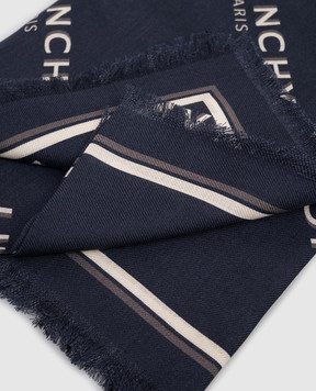 Givenchy Синя хустка з вовни і шовку з логотипом 710009497002