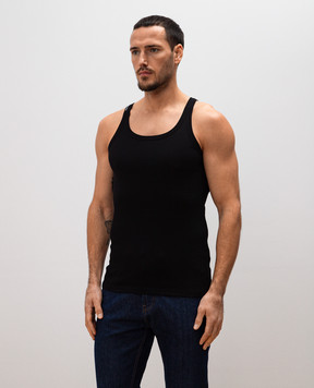 Dolce&Gabbana Черная майка в рубчике с нашивкой логотипа M8C19JONN96