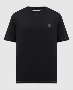 Brunello Cucinelli Чорна футболка з вишивкою емблеми M0B131328G