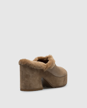 Gianvito Rossi Коричневые замшевые сабо Lyss на меху верблюда. G9169055RICVFU