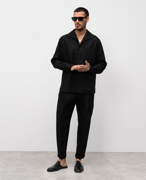 Dolce&Gabbana Чорні штани з льону з відворотами GP114TFU4MC
