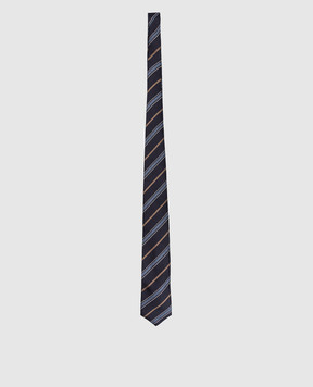 Brunello Cucinelli Темно-синий галстук из шелка в полоску. MM8960018