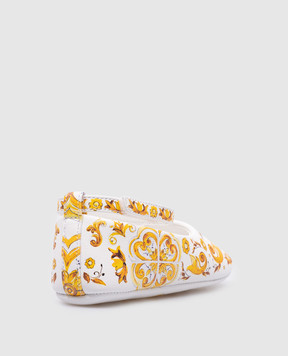 Dolce&Gabbana Дитячі білі шкіряні балетки з принтом Майоліка DK0065AC513