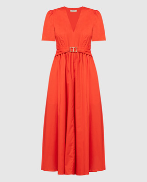 Twinset Красное платье миди с драпировкой и металлическим логотипом. 241TT2020