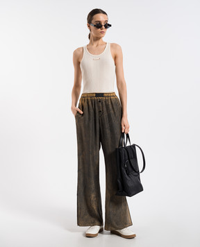 Maison Margiela Бежевый топ в рубчик с брендовой нашивкой S50NL0049M20060