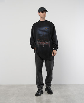 Balenciaga Черный лонгслив PARIS MOON с винтажным эффектом 791613TQVY2
