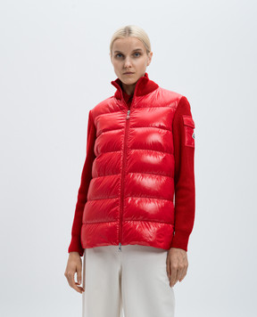 Moncler Красная комбинированная куртка с шерстью с логотипом J20939B00013M1131