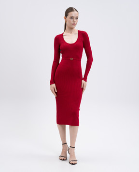 Twinset Красное платье миди в рубчик 252TP3352