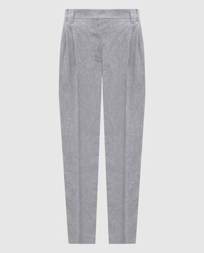 Brunello Cucinelli Серые брюки из льна с люрексом MH547P8308