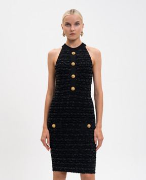 Balmain Чорна твідова сукня з брендовою фурнітурою FF0RC010KJ16