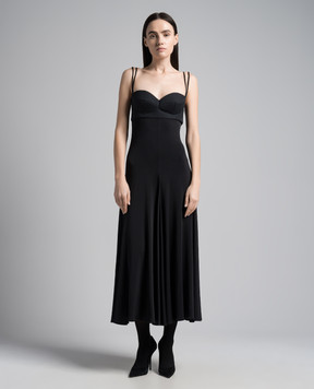 Magda Butrym Чорна комбінована сукня-бюстьє з трояндою DRESS20232524