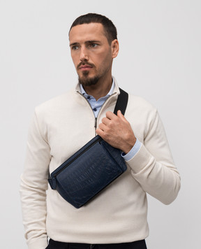 Cashmere&Whiskey Синяя поясная сумка из кожи крокодила CROCOWAISTBAG