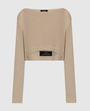 Balmain Бежевий джемпер з кашеміром з нашивкою логотипа EF1KA086KH84